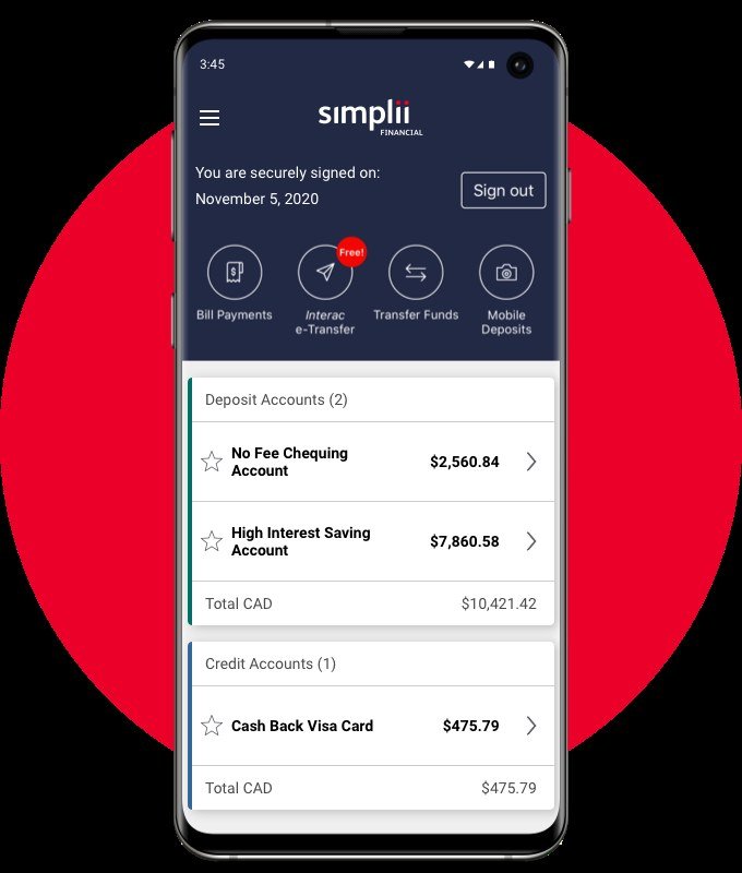 Simplii Financial mobile banking app